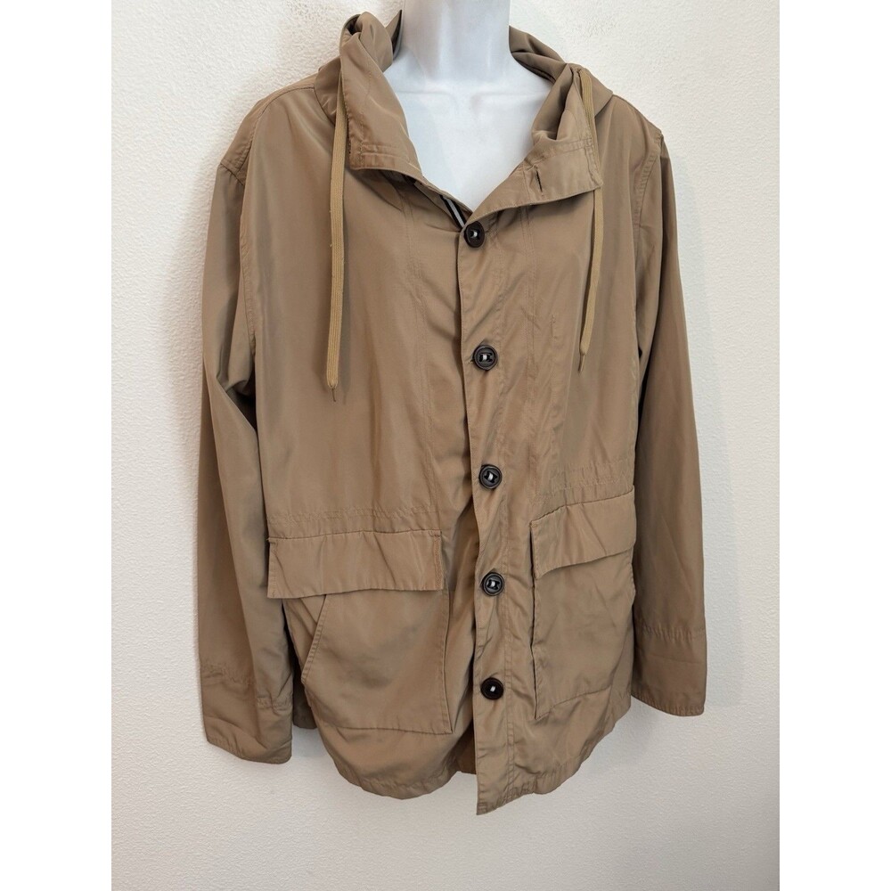 Five Four Men's Button Up Jacket Size L Lightweight Pockets Tan Hood